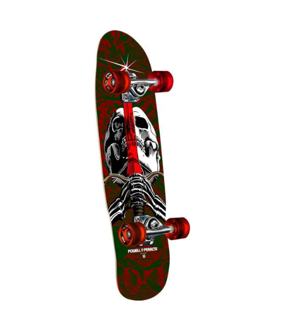 Powell Peralta Classic Cruiser Skull & Sword Birch Complete Skateboard Green/Red - 8x30
