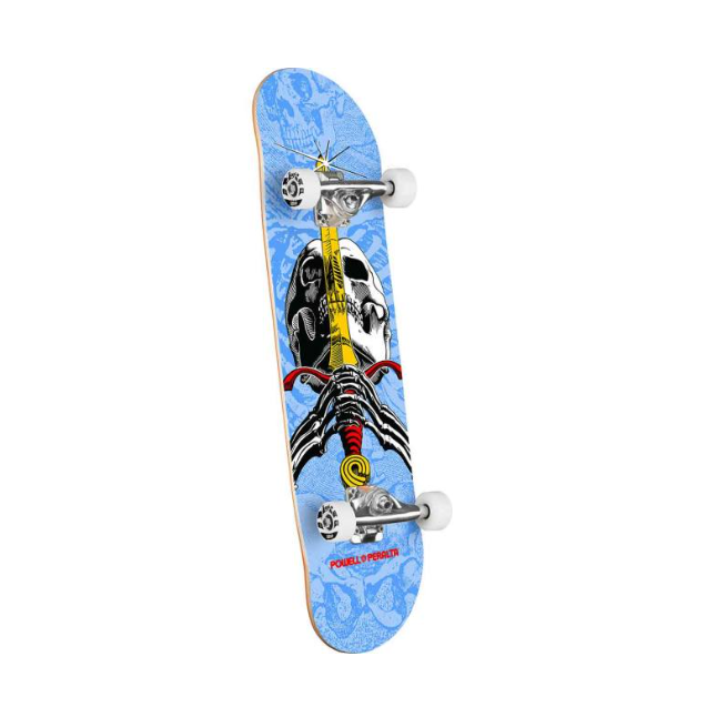 Powell Peralta Skull & Sword Birch Complete Skateboard - Light Blue 7.5x28.65