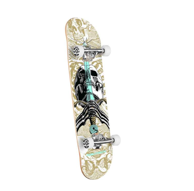 Powell Peralta Skull & Sword Birch Complete Skateboard - White/Metallic Gold 8x31.45