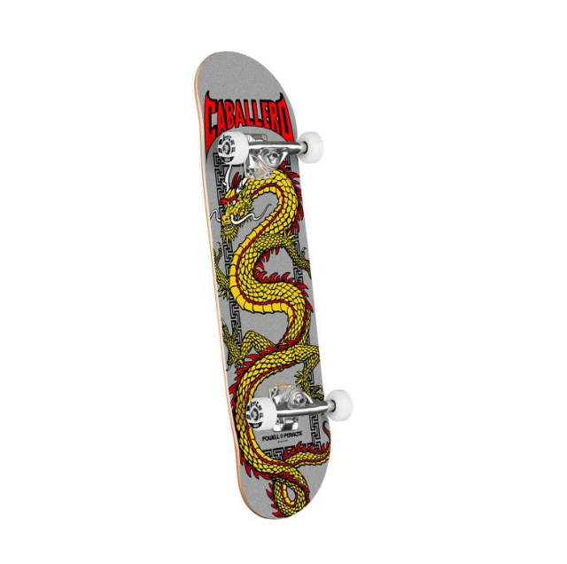 Powell Peralta Cab Chinese Dragon Birch Complete Skateboard - Metallic Silver 7.75x31.08